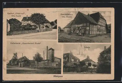 AK Hänigsen, Kalischacht der Gewerkschaft Riedel, Gasthof Glück auf und Geschäftshaus O. Ewald