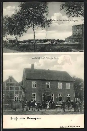 AK Hänigsen, Gasthaus von H. Rode mit Gästen, Kalischacht-Neubau