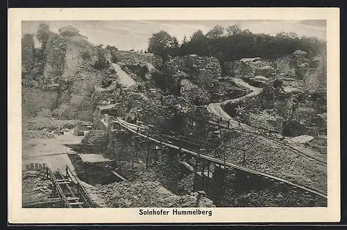 AK Solnhofen, Hummelberg, Steinbruch mit Brücke aus der Vogelschau