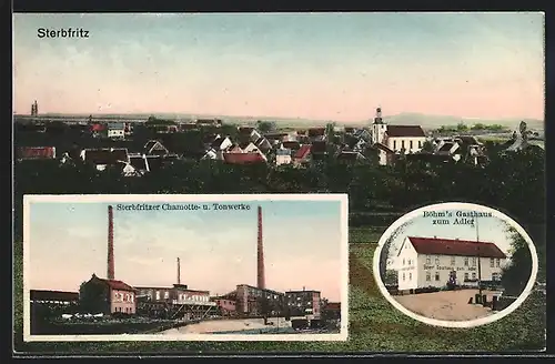 AK Sterbfritz, Böhm`s Gasthaus zum Adler, Chamotte- u. Tonwerke