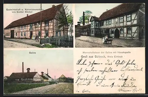 AK Sülbeck /Einbeck, Gastwirtschaft u. Kolonialwarenhdlg. Gustav Böcker, Saline, Herrschaftshaus