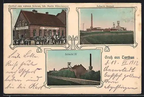 AK Tarthun, Gasthof zum weissen Schwan, Schacht Brefeld, Schacht IV, Salzbergwerk