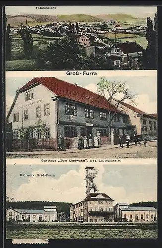 AK Gross-Furra, Gasthaus Zum Lindwurm, Kaliwerk Gross-Furra, Totalansicht