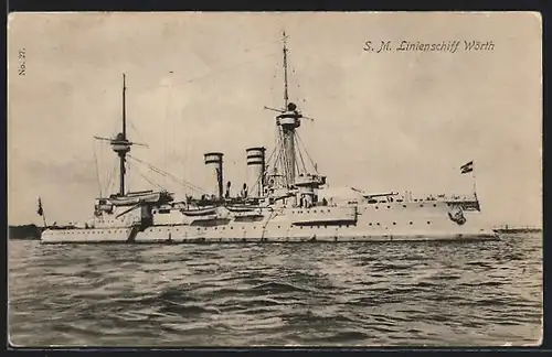 AK SM Linienschiff Wörth des Ostasiengeschwaders liegt vor Anker