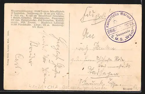 AK SM Linienschiff Wörth des Ostasiengeschwaders liegt vor Anker