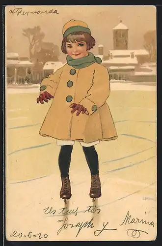 Künstler-AK Leopoldo Metlicovitz: Mädchen auf Schlittschuhen