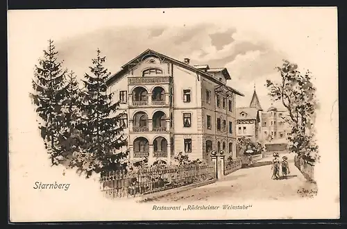 Künstler-AK Eugen Felle: Starnberg, Restaurant Rüdesheimer Weinstube