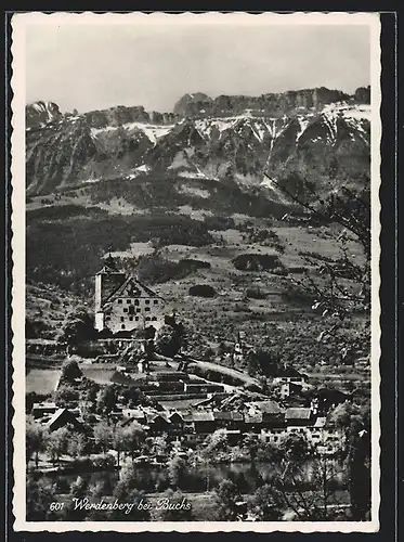 AK Werdenberg bei Buchs, Teilansicht mit Bergen