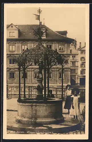 AK Zürich, Kinder am Wasserträgerbrunnen