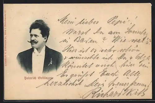 AK Opernsänger Heinrich Gottinger im Anzug mit gezwirbelten Schnurrbart