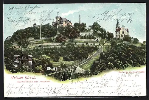 Lithographie Dresden-Weisser Hirsch, Drahtseilbahn mit Luisenhof