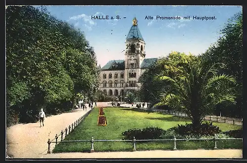 AK Halle a. S., Alte Promenade mit Hauptpost