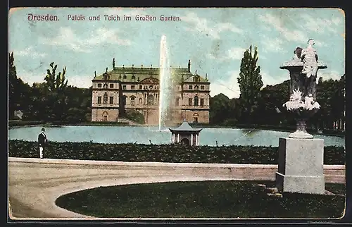 AK Dresden, Grosser Garten, Palais und Teich