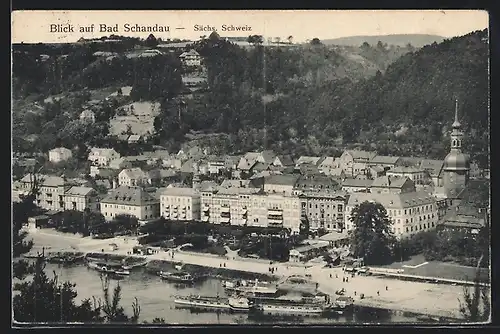 AK Bad Schandau, Ortsansicht aus der Vogelschau