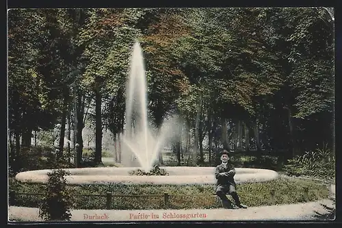 AK Durlach, Schlossgarten, Springbrunnen
