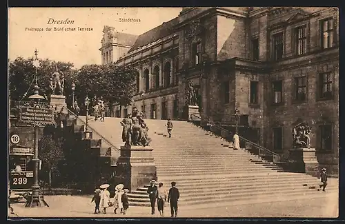 AK Dresden, Freitreppe der Brühl`schen Terrasse und Ständehaus