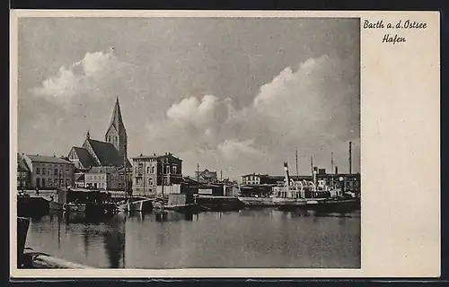 AK Barth a. d. Ostsee, Hafen mit Kirche