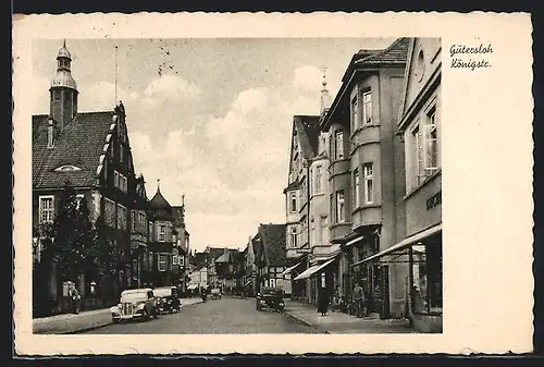 AK Gütersloh, Königstrasse mit Geschäften