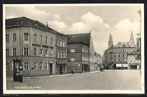 AK Ingolstadt a. d. Donau, Strassenpartie mit Gasthaus grüner Baum