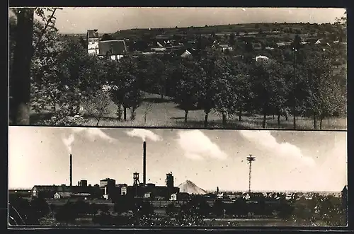 Foto-AK Buggingen, Kaliwerk, Teilansicht mit Kirche