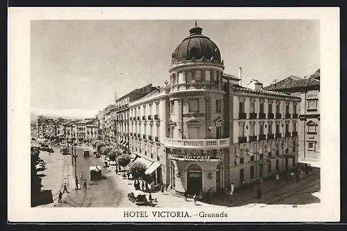 AK Granada, Hotel Victoria, Strassenbahn