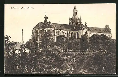 AK Kladrau, Schlosskirche im Sommer