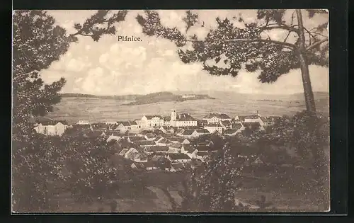 AK Plánice, Panoramablick auf den Ort