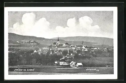 AK Strázov na Sumave, Panoramablick auf die Ortschaft