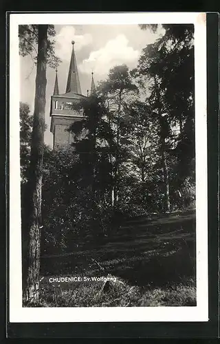 AK Chudenice, Berg St. Wolfgang mit Turm