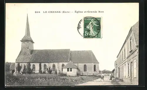 AK Le Chesne, Église et Grande Rue