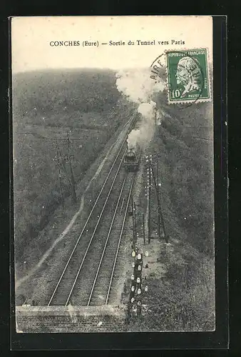 AK Conches, Sortie du Tunnel vers Paris, Eisenbahn in Fahrt