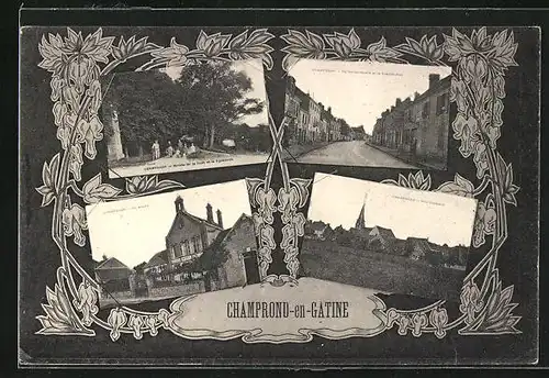 AK Champrond-en-Gatine, Entrée de la forêt et la Pyramide, La Mairie, Vue Générale