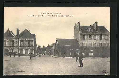 AK La Loupe, Place de la Gare et Rue d`Alencon