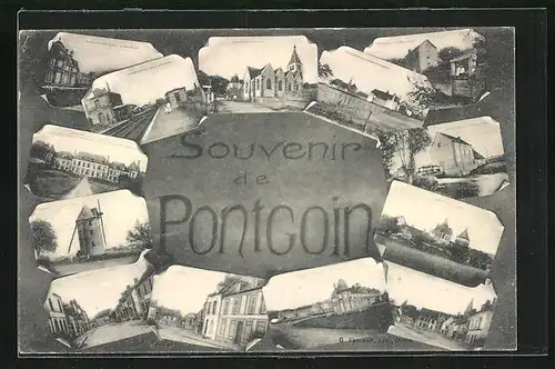 AK Pontgoin, Eglise, Moulin, Panorama, Chateau et vue en une Rue