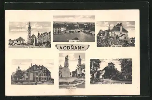AK Vodnany, Kirchplatz, Denkmal und weitere Motive