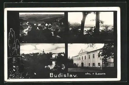 AK Budislav, Vier Ansichten der Ortschaft