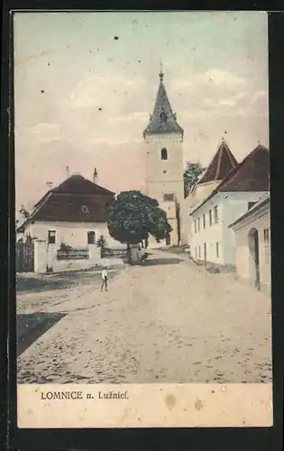 AK Lomnice n.L., Blick zur Kirche