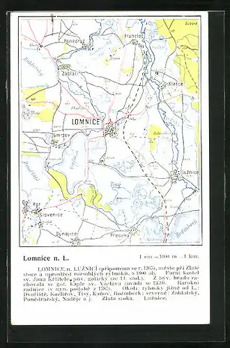 AK Lomnice n.L., Landkarte des näheren Umlands