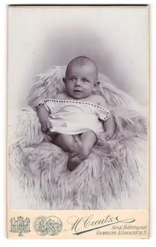 Fotografie M. Creutz, Hamburg, Portrait Säugling auf Fell