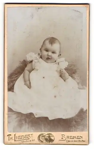 Fotografie Th. Liebert, Bremen, Portrait Säugling in Kleid