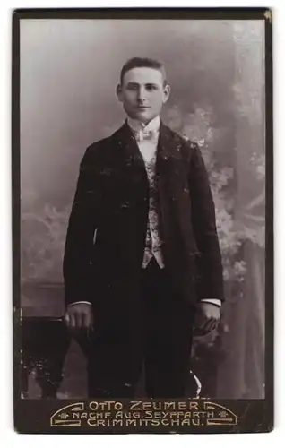 Fotografie Otto Zeumer, Crimmitschau, Portrait junger Mann im Anzug mit Fliege