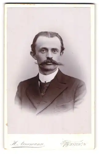 Fotografie Heinrich Arnemann, Münster i / W., Portrait junger Herr im Anzug mit Krawatte und Schnauzbart