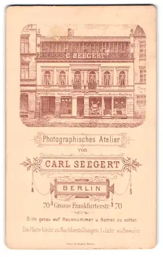 Fotografie Berlin, Carl Seegert, Ansicht Berlin, Photoatelier Carl Seegert, Grosse Frankfurterstr. 70