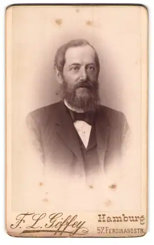 Fotografie F. L. Giffey, Hamburg, Portrait bürgerlicher Herr im eleganten Anzug mit Vollbart