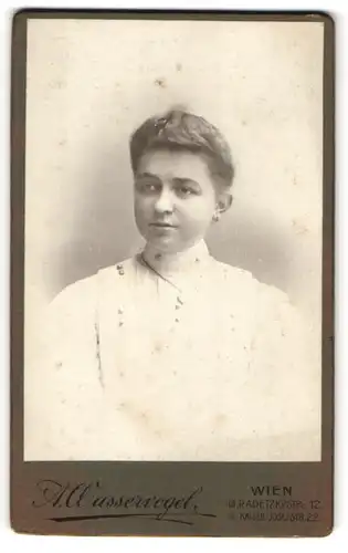 Fotografie Arnold Wasservogel, Wien, Portrait junge Dame im hübschen Kleid mit Halskette