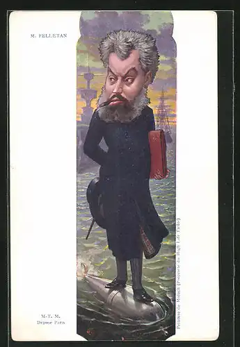 Künstler-AK Alphonse Hector Colomb: Karikatur des französischen Politikers M. Pelletan auf einem Torpedo