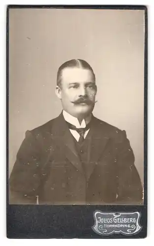 Fotografie Julius Gellberg, Norrköping, Portrait stattlicher Herr mit Krawatte und Schnauzbart