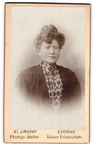 Fotografie C. Meyer, Cottbus, Portrait bürgerliche Dame mit Hochsteckfrisur