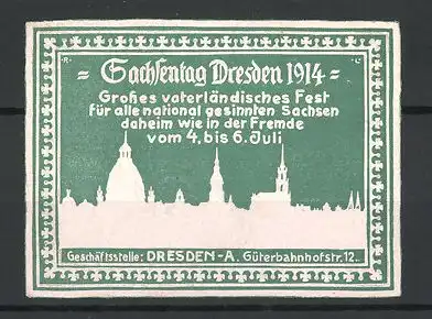 Präge-Reklamemarke Dresden, Sachsentag 1914, Stadtsilhouette