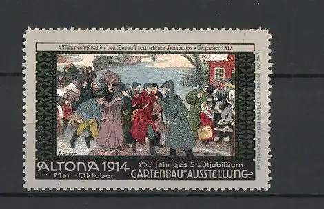 Reklamemarke Altona, Gartenbau-Ausstellung 1914, Blücher empfängt die vertriebenen Hamburger 1813